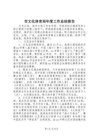 市文化体育局年度工作总结报告