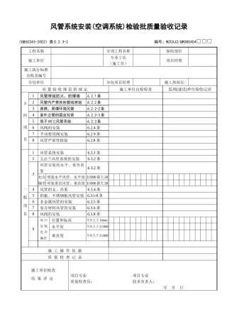 风管系统安装（空调系统）检验批质量验收记录