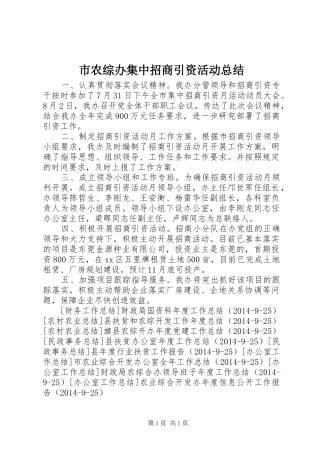 市农综办集中招商引资活动总结
