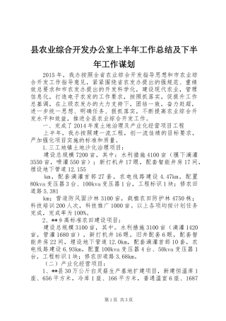 县农业综合开发办公室上半年工作总结及下半年工作谋划