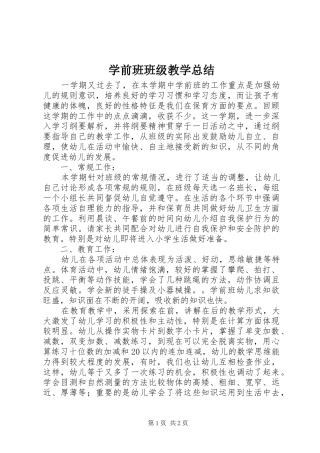 学前班班级教学总结