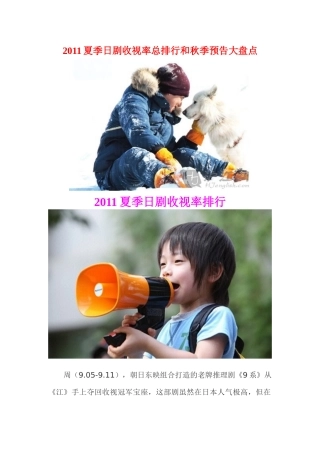 XXXX夏季日剧收视率总排行和秋季预告大盘点
