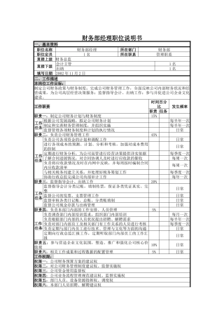 UNIDA信息产业公司财务部经理职位说明书