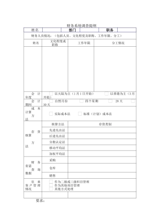 财务系统调查提纲