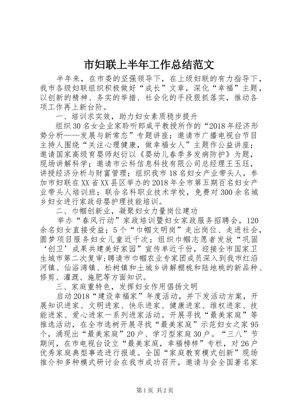 市妇联上半年工作总结范文_第1页