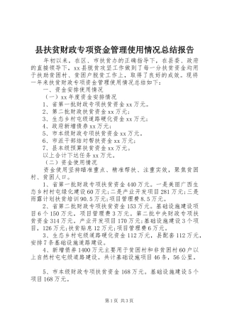 县扶贫财政专项资金管理使用情况总结报告
