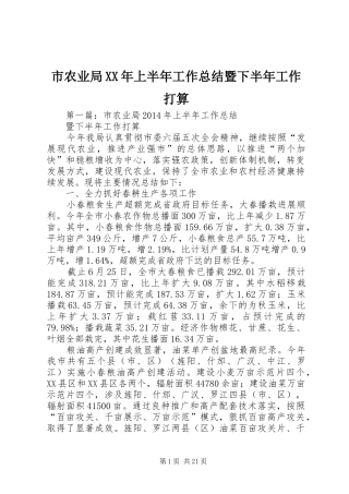 市农业局XX年上半年工作总结暨下半年工作打算
