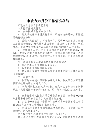 市政办六月份工作情况总结