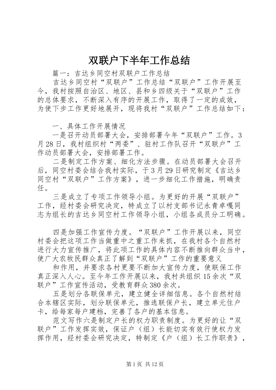 双联户下半年工作总结_第1页
