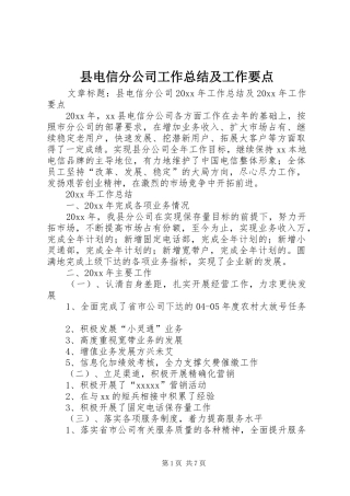 县电信分公司工作总结及工作要点