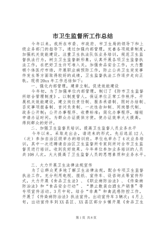 市卫生监督所工作总结