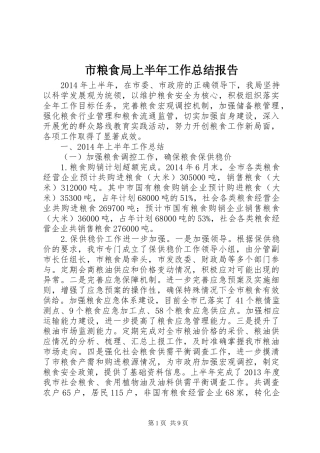 市粮食局上半年工作总结报告