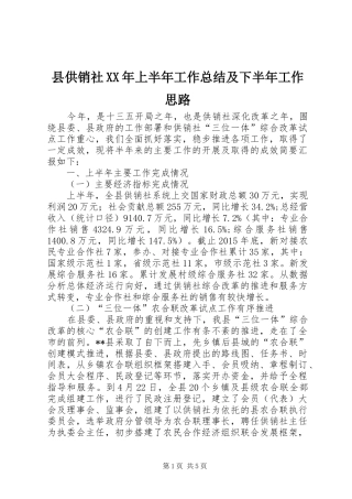 县供销社XX年上半年工作总结及下半年工作思路