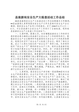 县旅游局安全生产大检查活动工作总结