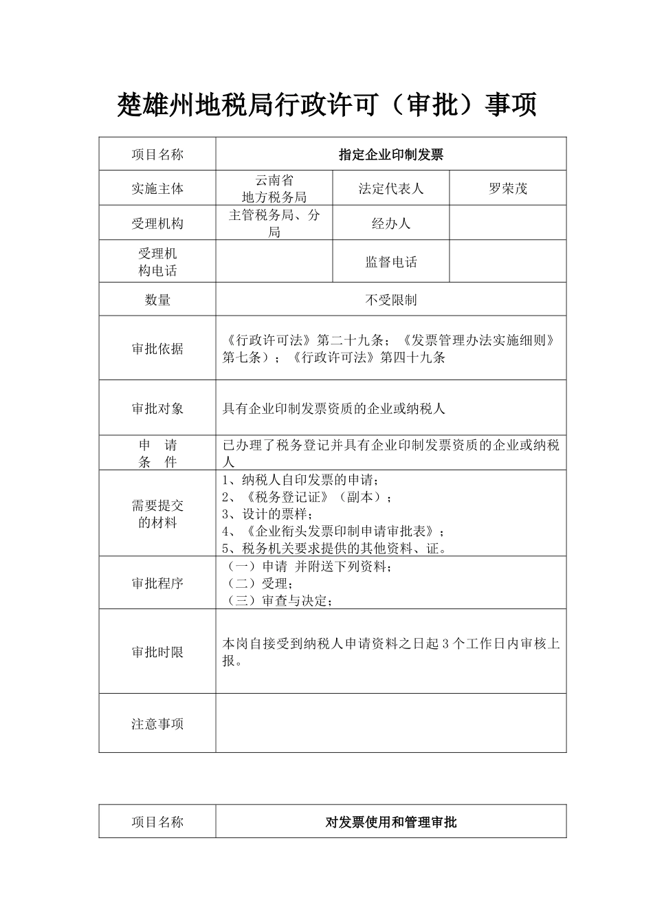 楚雄州地税局行政许可-楚雄州地税局行政许可（审批）_第1页