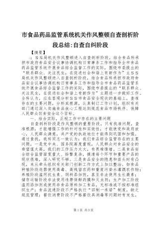 市食品药品监管系统机关作风整顿自查剖析阶段总结-自查自纠阶段