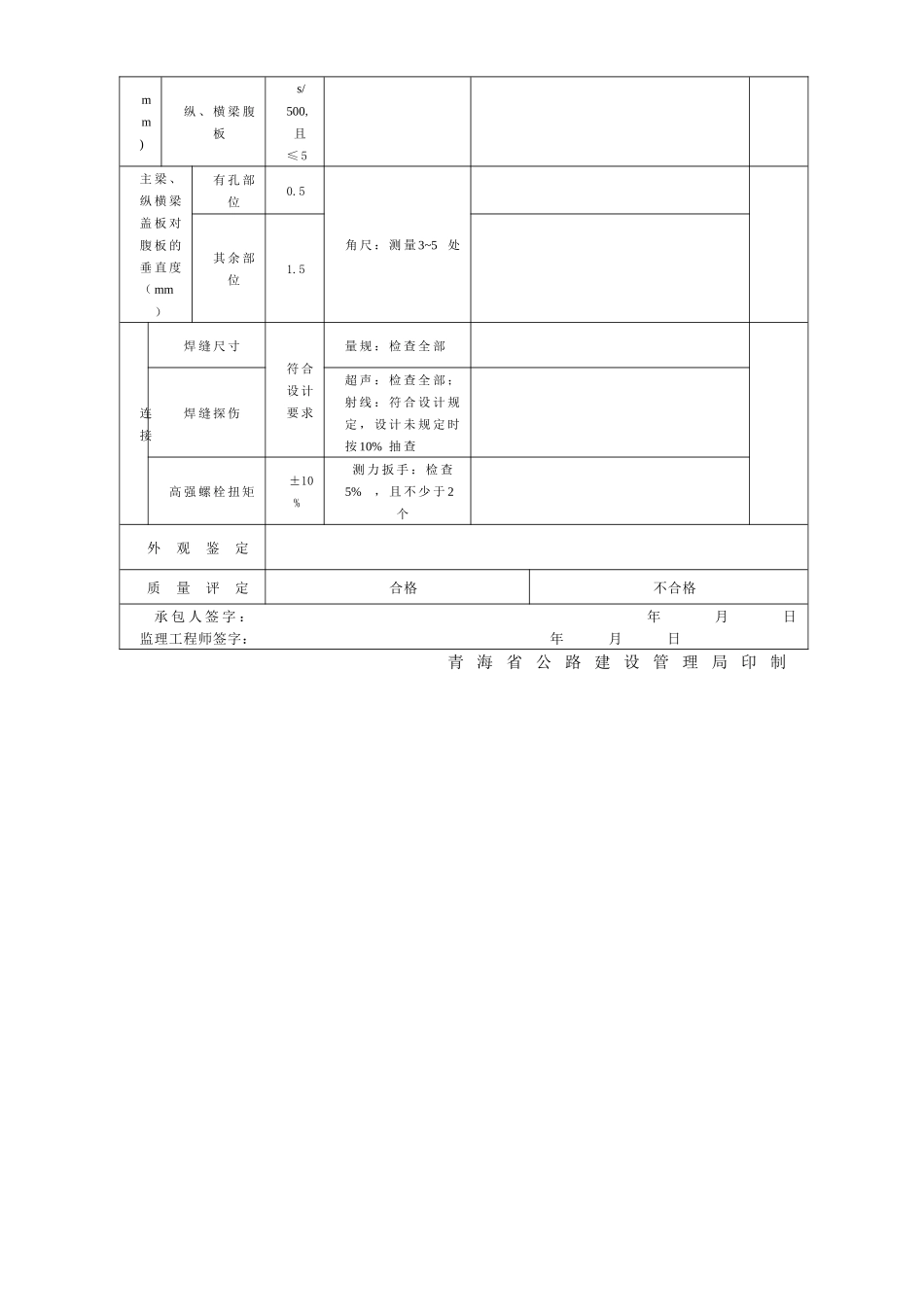 公路工程管理用表范本-钢板梁制作质量检验报告单_第2页