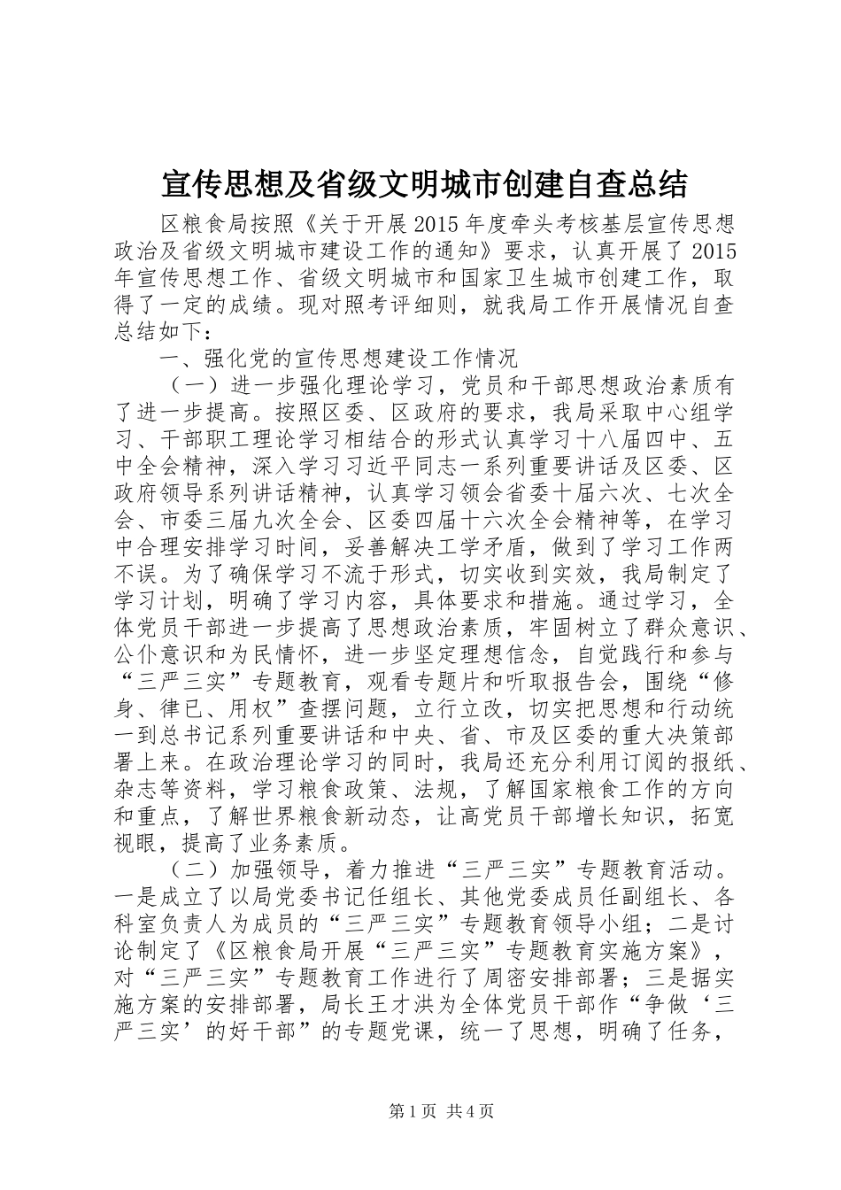宣传思想及省级文明城市创建自查总结_第1页