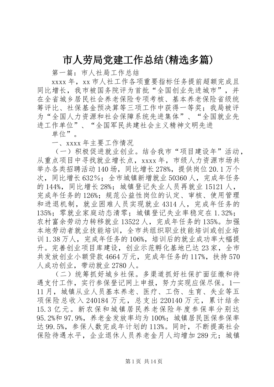 市人劳局党建工作总结(精选多篇)_第1页