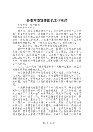 县委常委宣传部长工作总结