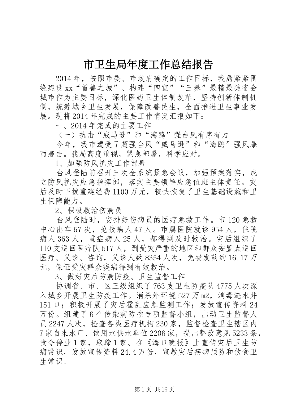 市卫生局年度工作总结报告_第1页