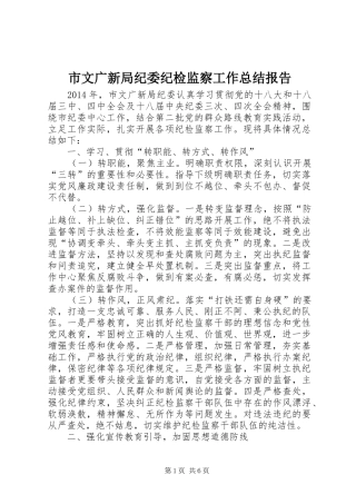 市文广新局纪委纪检监察工作总结报告