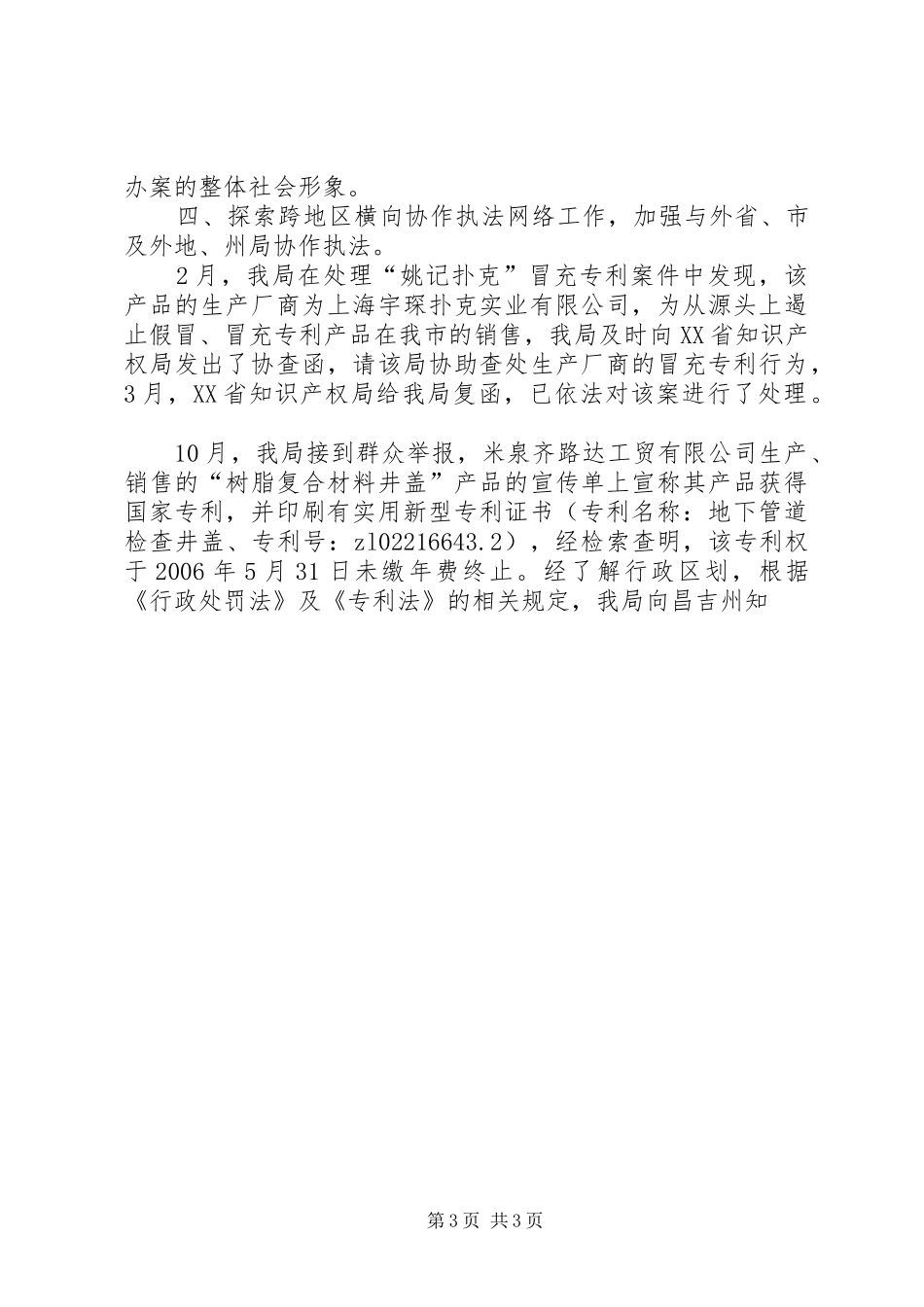 市知识产权局XX年行政执法工作总结_第3页