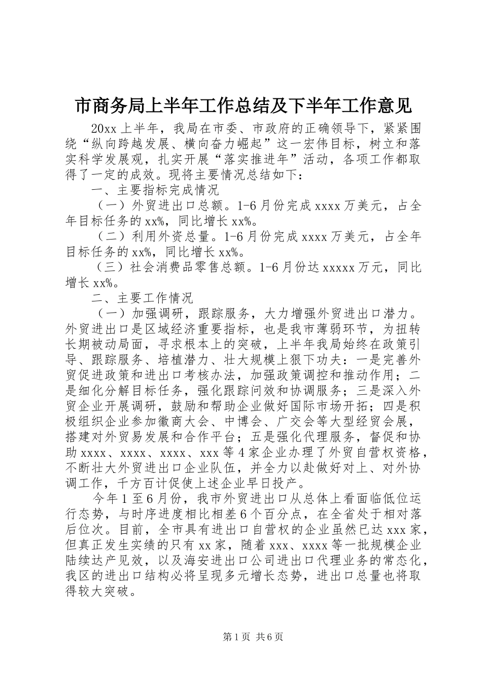 市商务局上半年工作总结及下半年工作意见_第1页