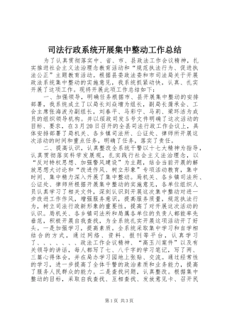 司法行政系统开展集中整动工作总结