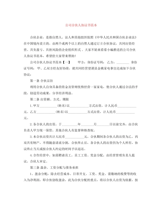 公司合伙人协议书范本