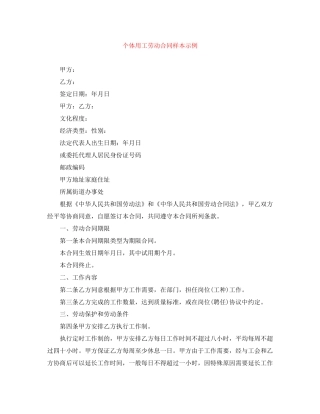 个体用工劳动合同样本示例