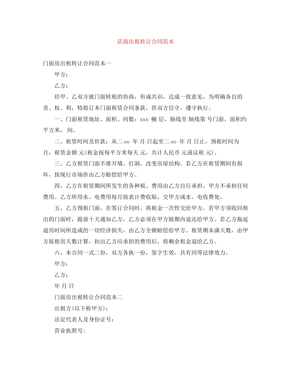店面出租转让合同范本_第1页