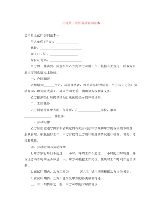 公司员工试用劳动合同范本