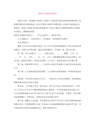 投资公司借款合同范本