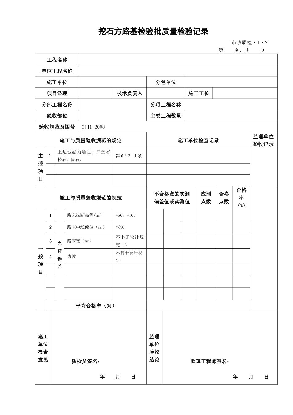 检验批质量检验记录表格新内业表城镇道路工程(CJJ1-20_第2页