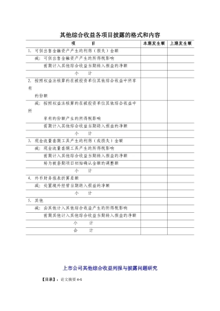 其他综合收益表