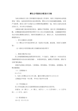摩比公司股权分配设计方案