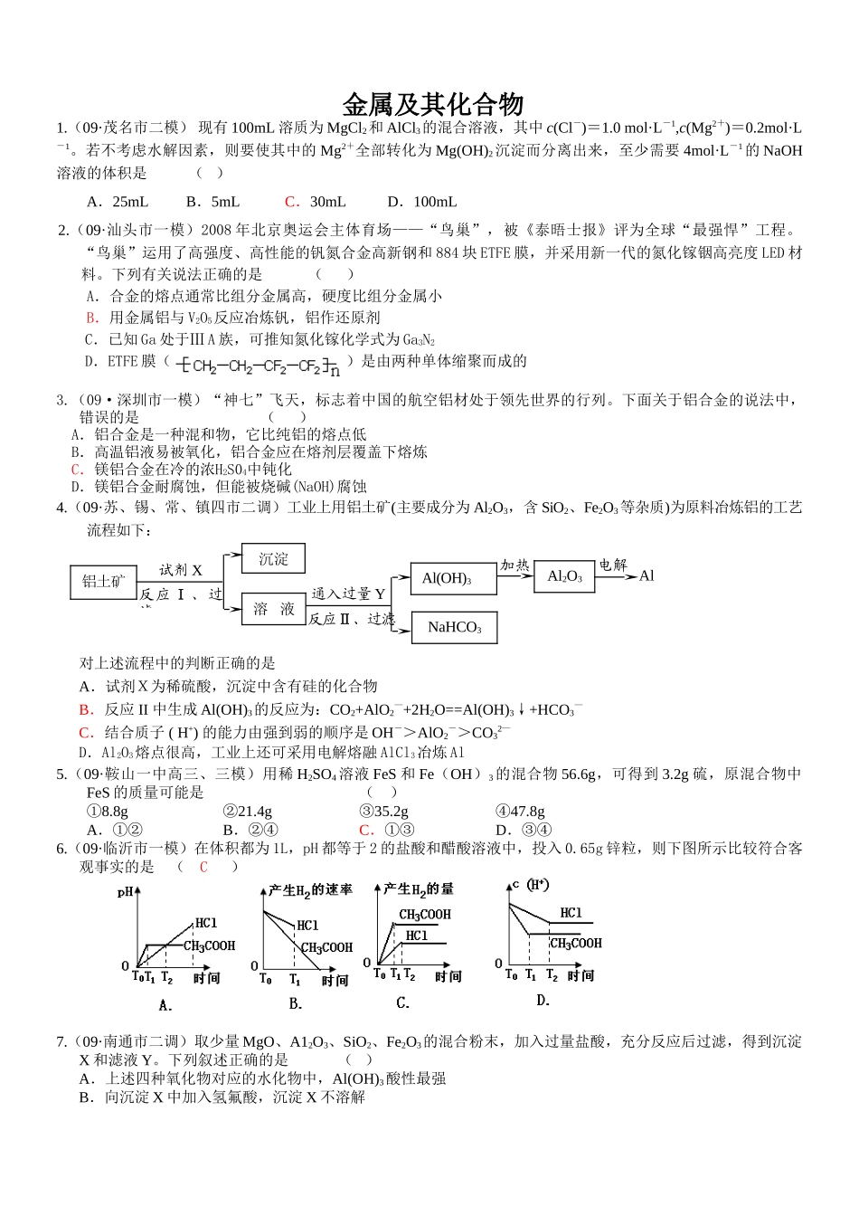 金属及其化合物专项训练试题_第1页