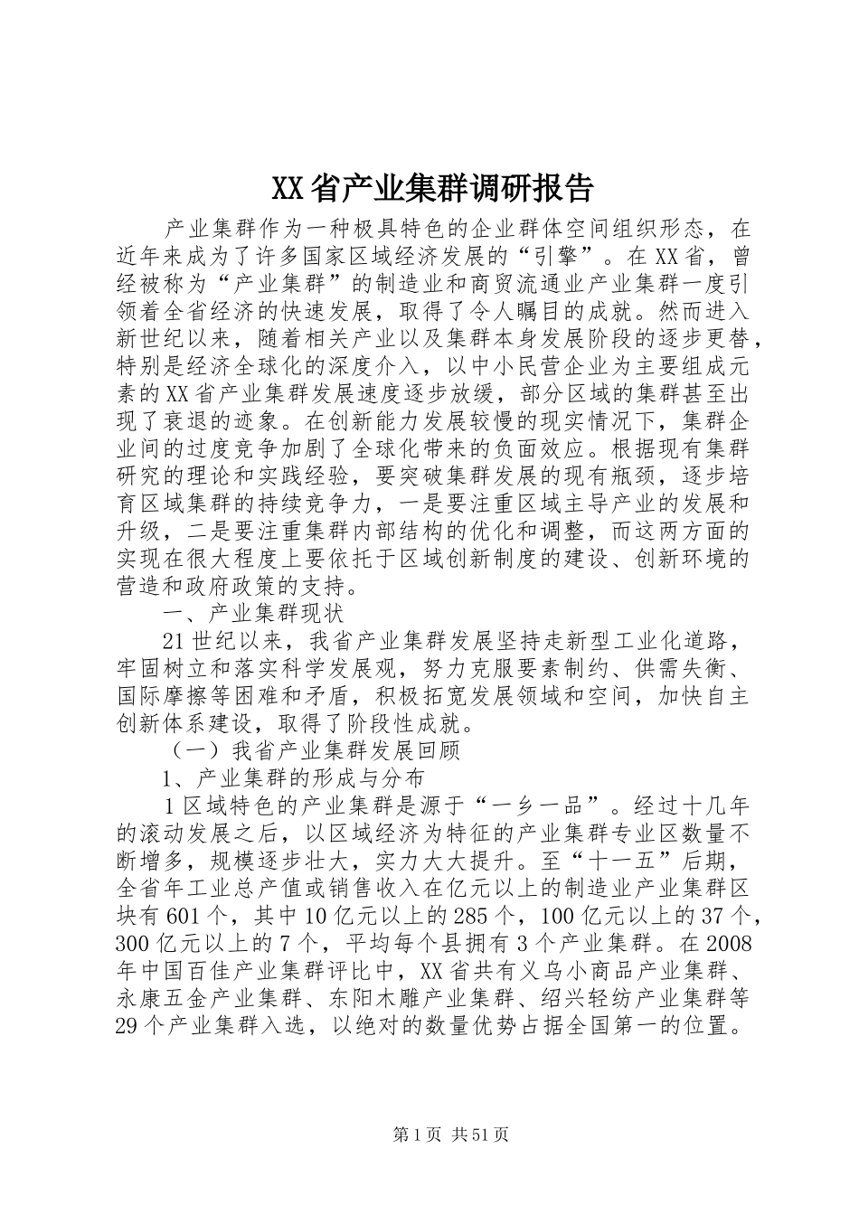 XX省产业集群调研报告_第1页