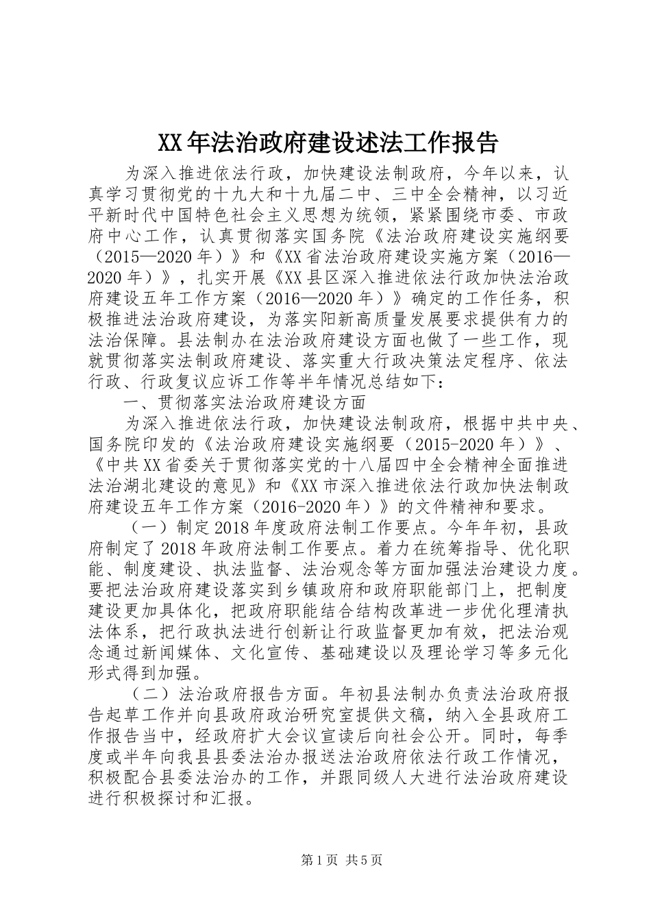 XX年法治政府建设述法工作报告_第1页