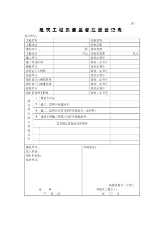 建筑工程质量监督汇总表