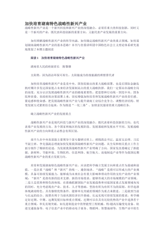 加快培育湖南特色战略性新兴产业
