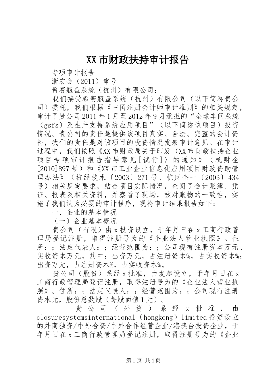 XX市财政扶持审计报告_第1页