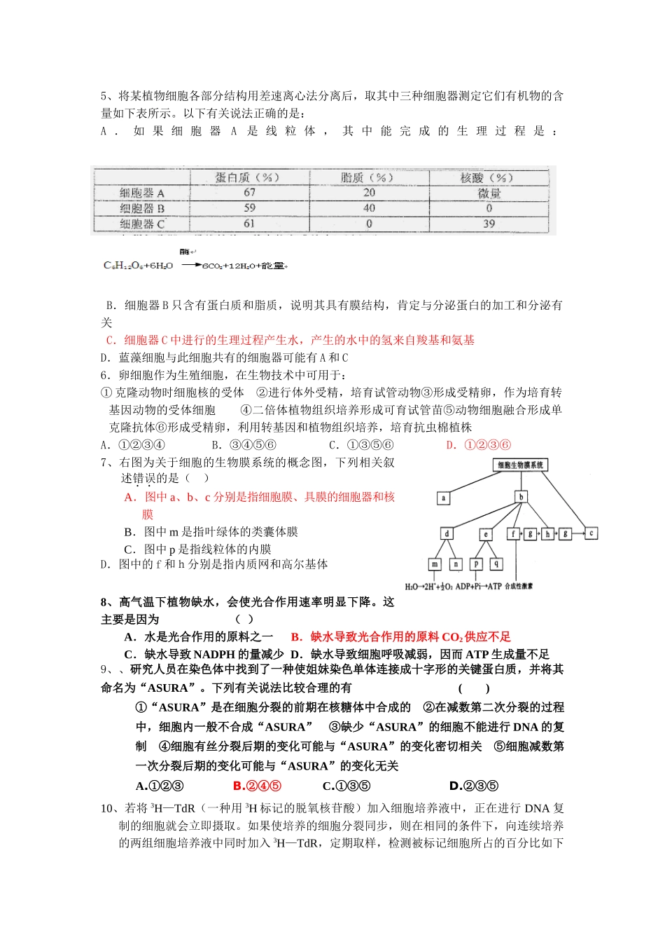 鄱阳一中2011届高三生物月考A卷_第2页