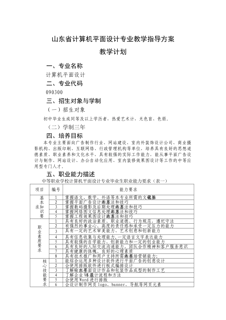 计算机平面设计专业教学计划_第1页