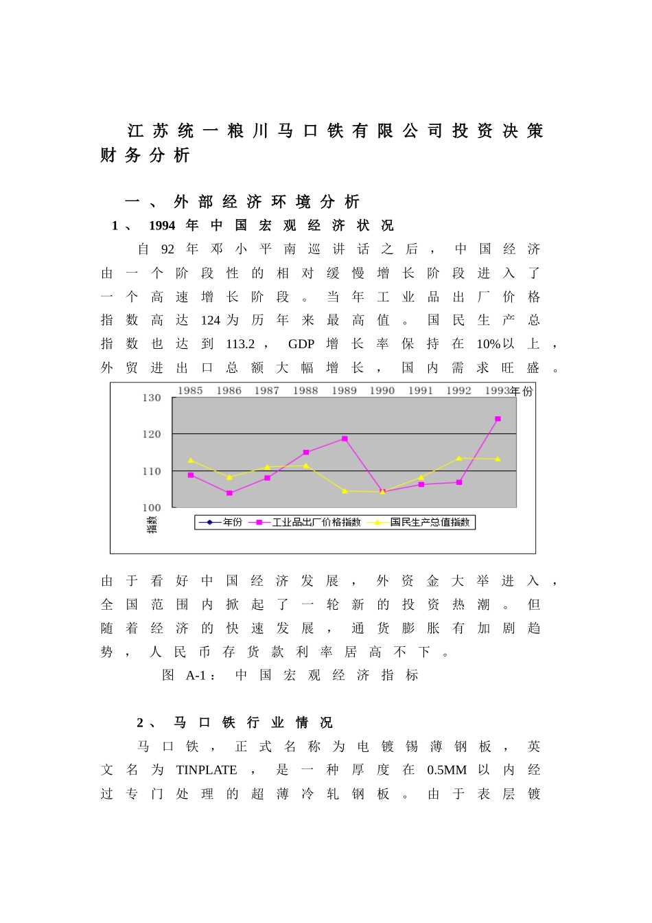 江苏统一粮川马口铁有限公司投资决策财务分析_第1页