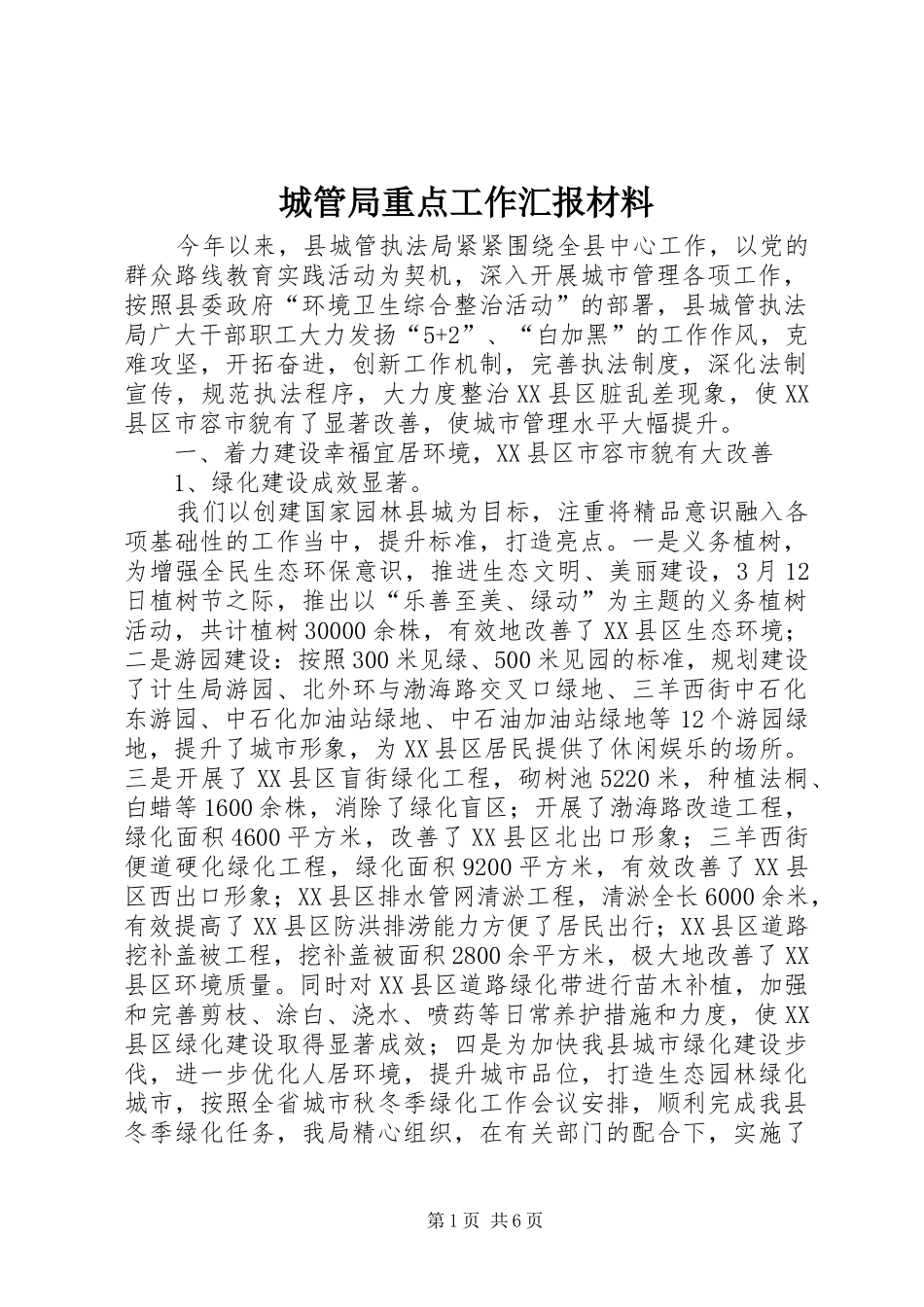 城管局重点工作汇报材料_第1页