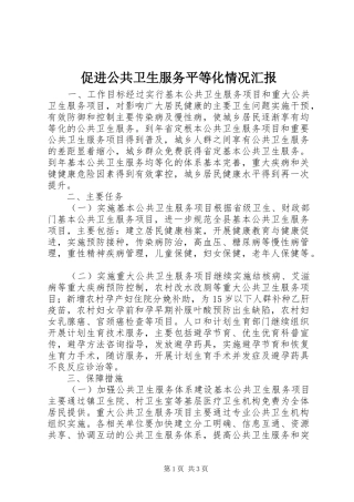 促进公共卫生服务平等化情况汇报