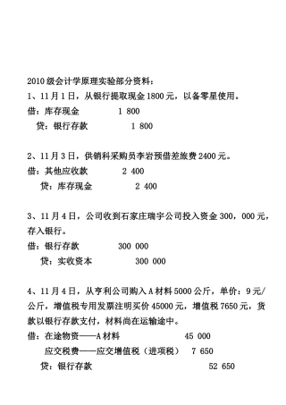 会计学原理实验部分资料