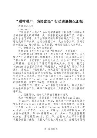 “联村联户、为民富民”行动进展情况汇报